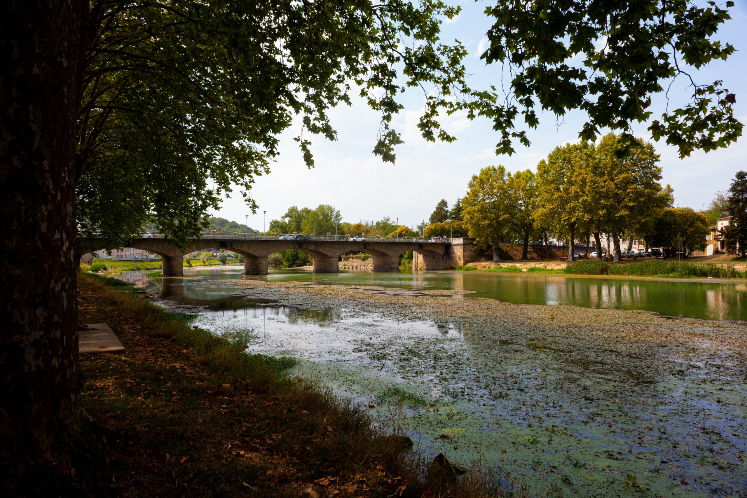 View of the Aire sur l'Adour bridge in the New Aquitaine. France