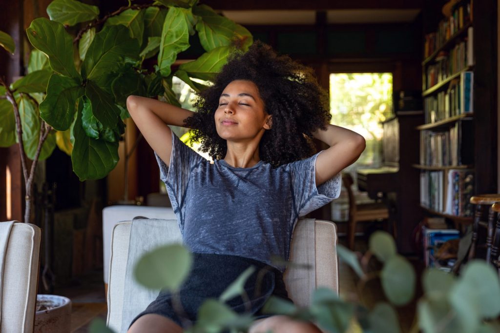 Young american woman enjoy some time in her house in Los Angeles, California.