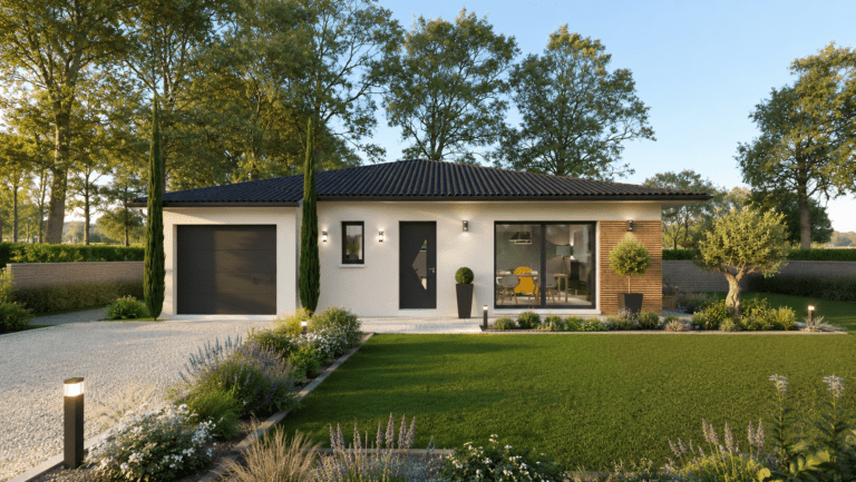 modele de maison sofia, vue avant, toiture tuiles noires