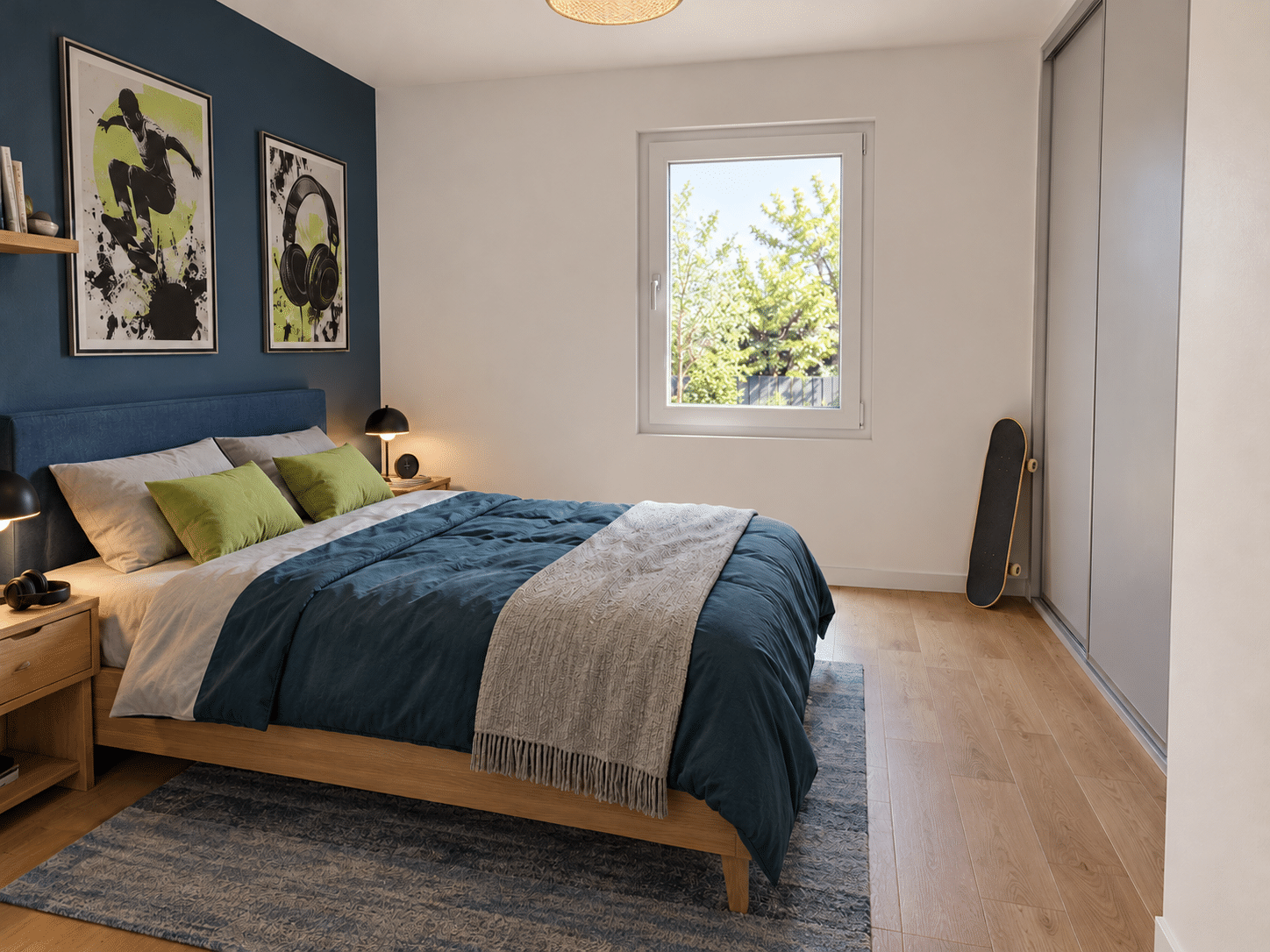 Chambre adolescent, fenêtre blanche intégrée