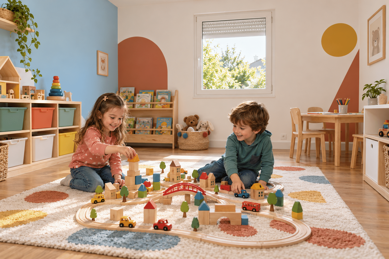 Deux enfants construisent une ville