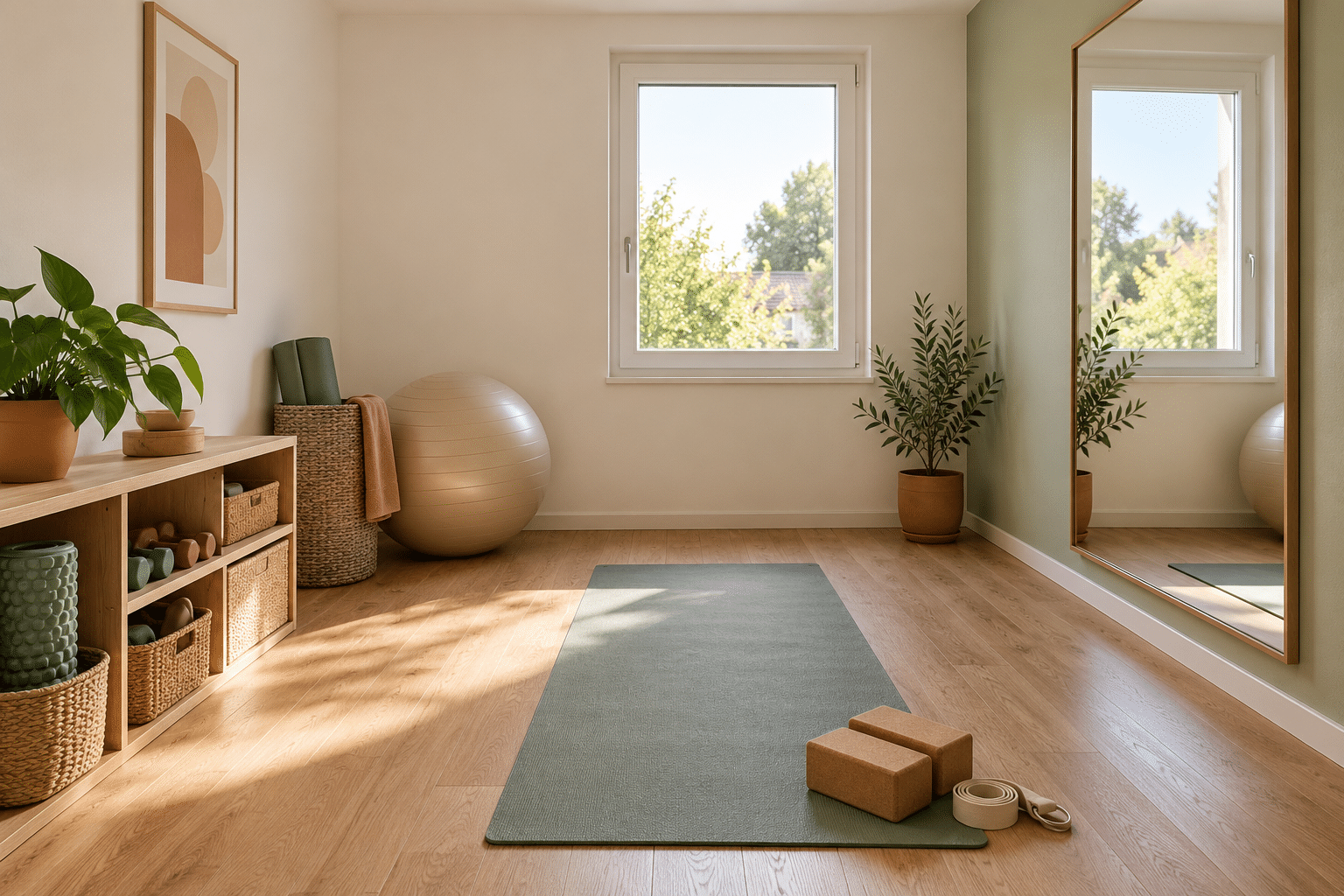 Espace yoga maison lumineux et chaleureux