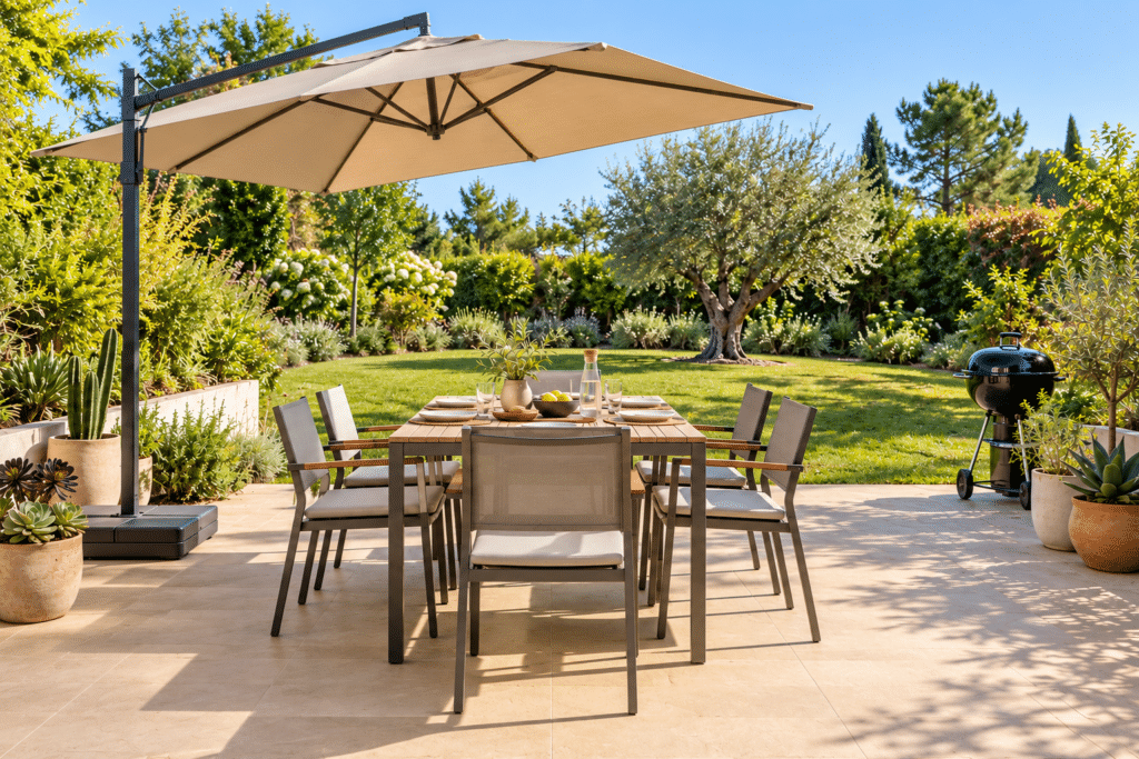 Terrasse lumineuse ouverte sur le jardin