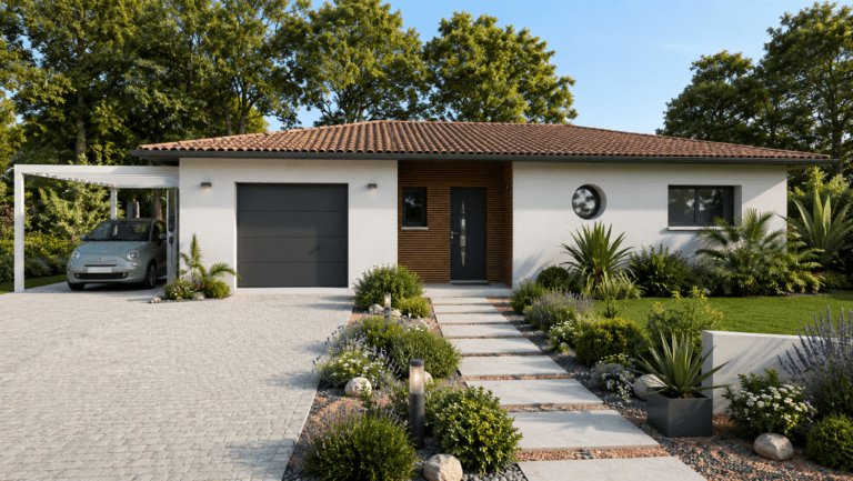 modele de maison athenes, vue avant, toiture terre cuite