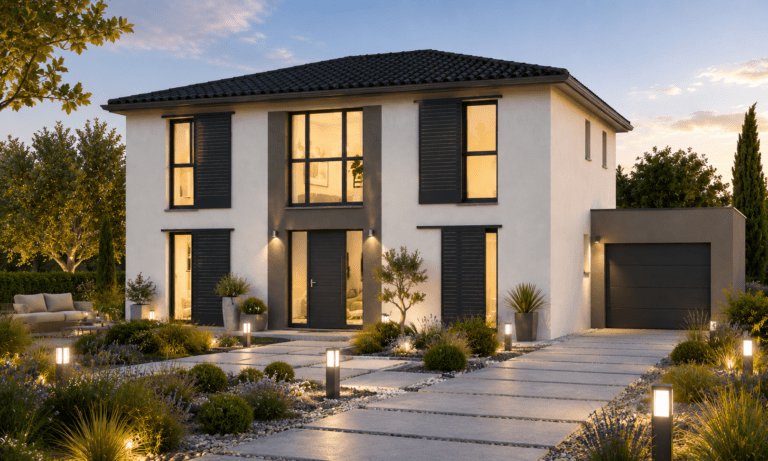 modele citadine, maison a etage tuiles noires
