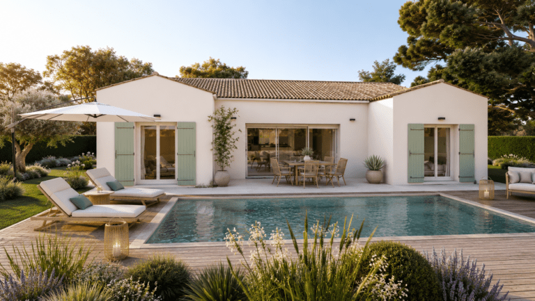 modele de maison nancras, charente-maritime, vue arrière, toiture terre cuite
