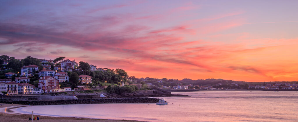 Panorama of Saint Jean de Luz beach at sunset, France