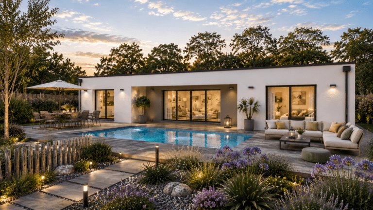 modele de maison melbourne, vue arriere de début de soiree
