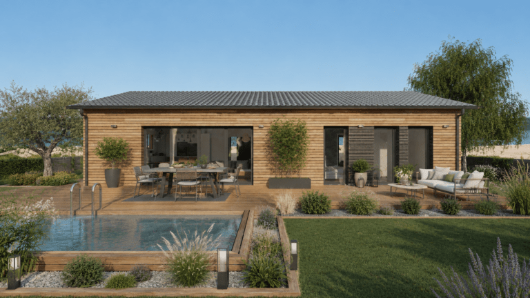 modele tilleul, maison ossature bois, toiture tuiles noires