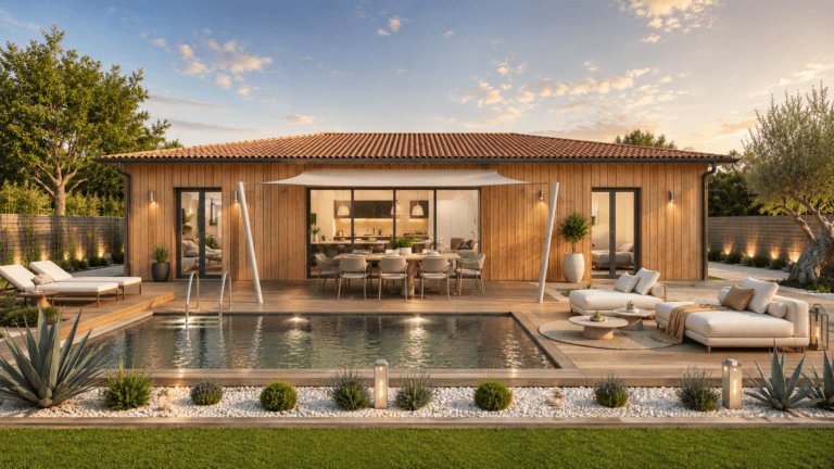 modèle merisier, maison ossature bois, tuiles terre cuite
