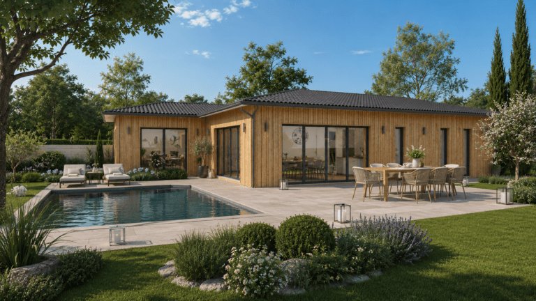 modele chataignier, maison ossature bois, toiture tuiles noires