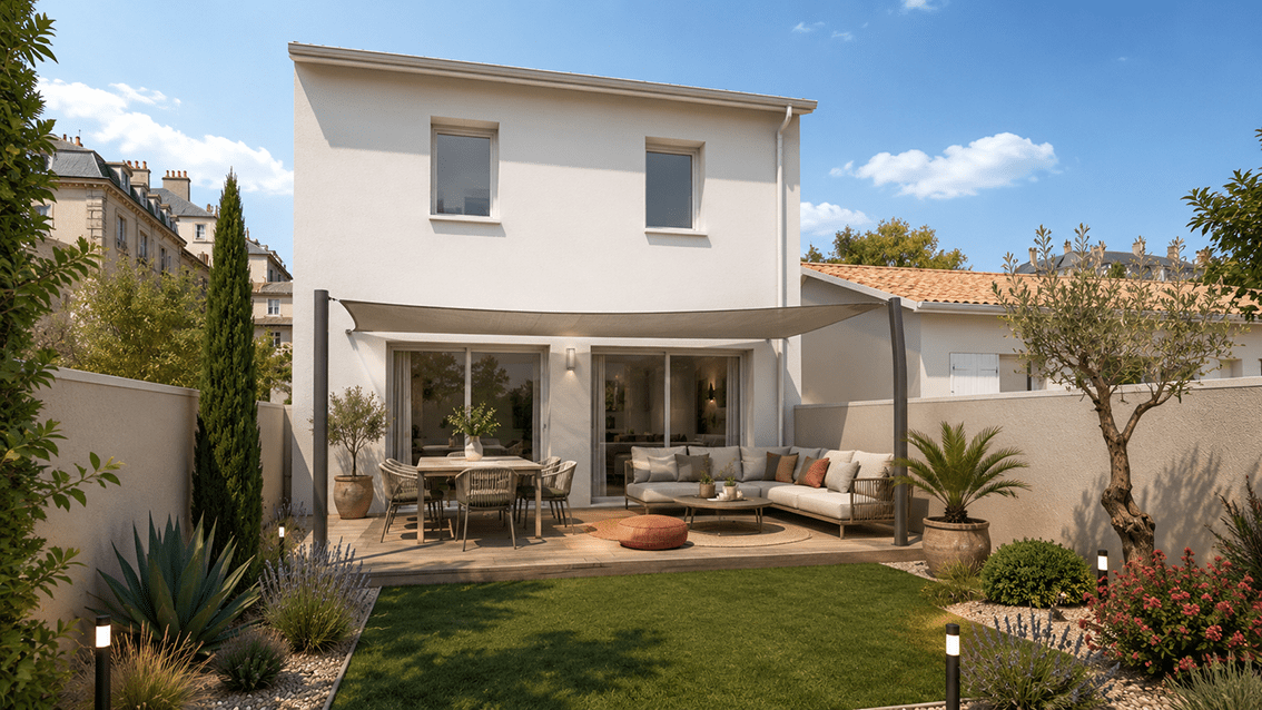 Modèle de maison POP ! étage. Façade arrière donnant sur le jardin