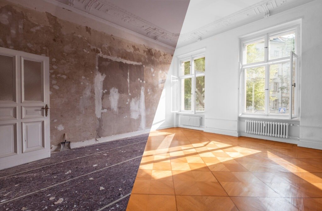 apartment room before and after restoration or refurbishment -  renovation concept   -