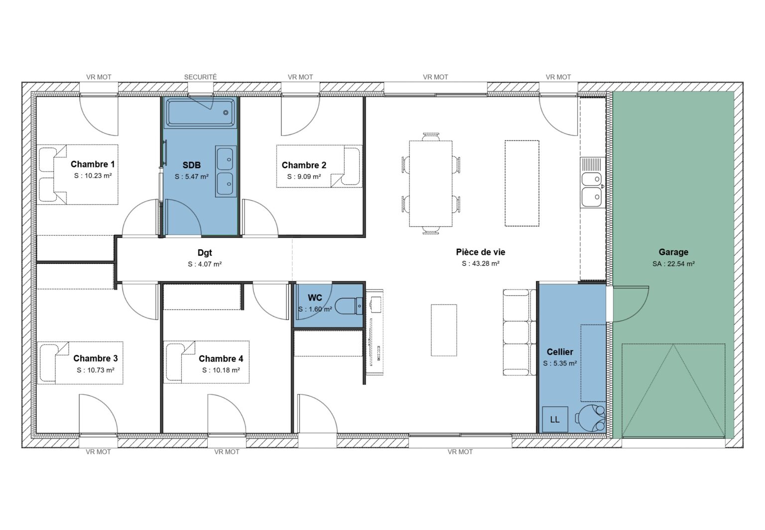 100 m² - 4 ch - Gge