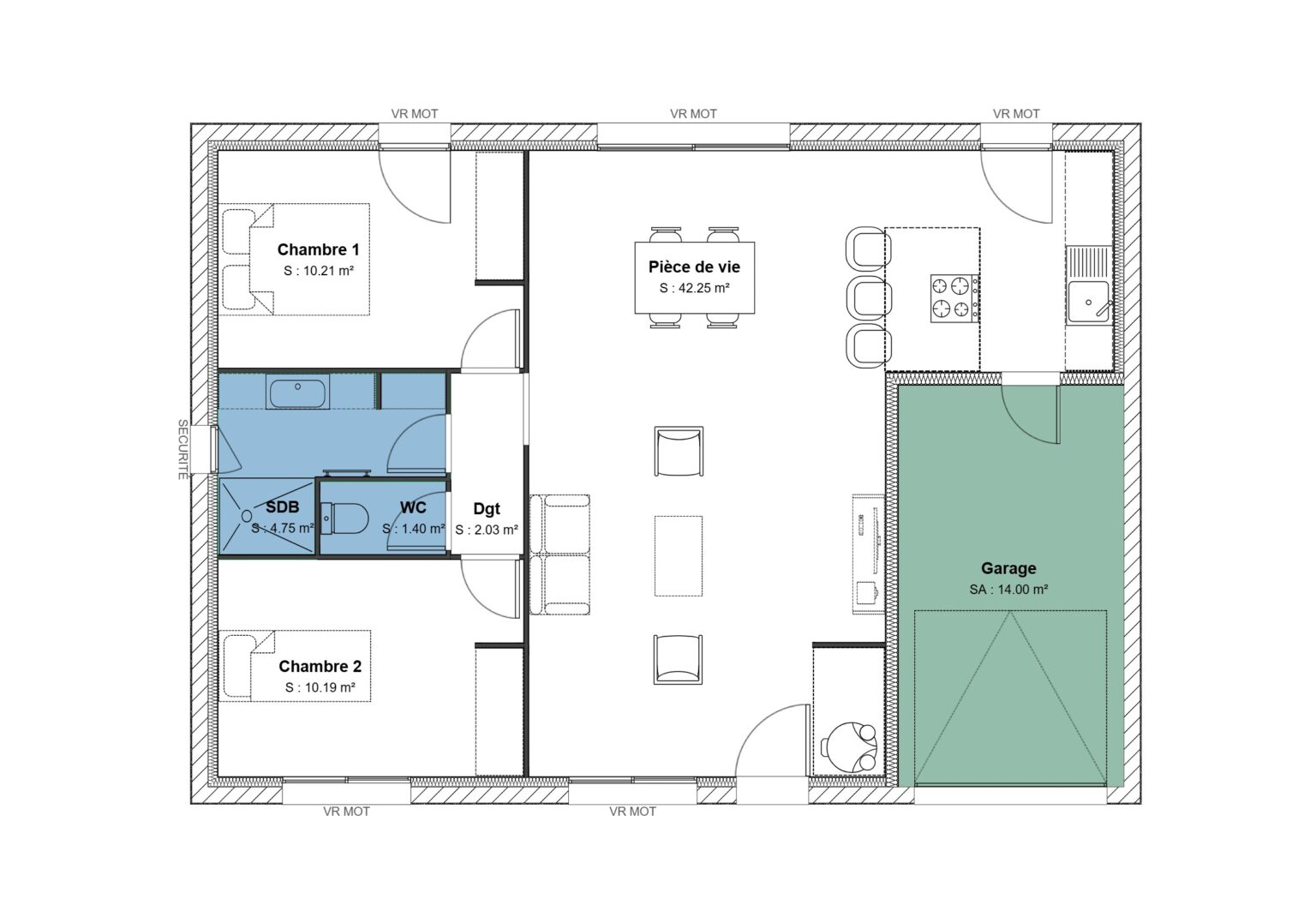 70 m² - 2 ch - Gge L