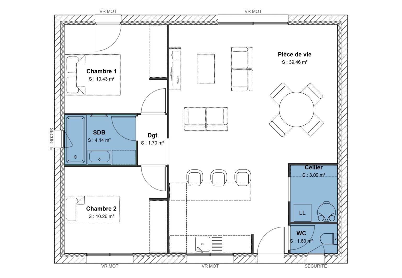 70 m² - 2 ch - Version A