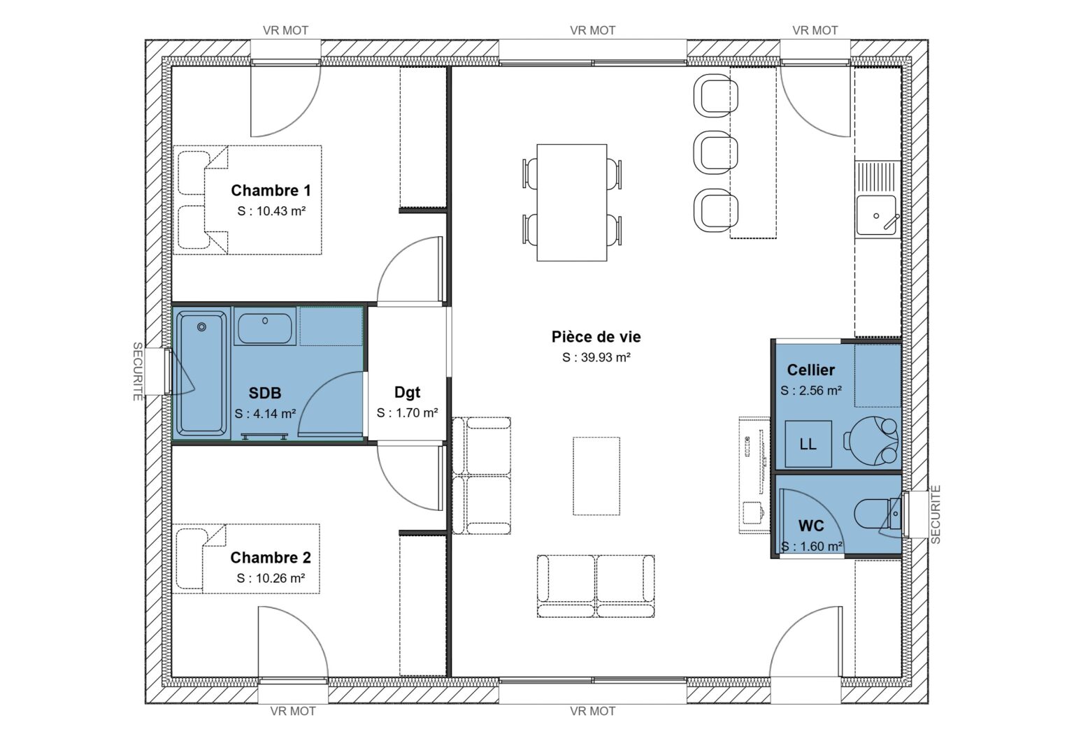 70 m² - 2 ch - Version B