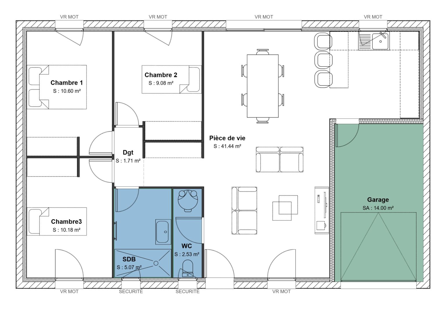 80 m² - 3 ch - Garage L