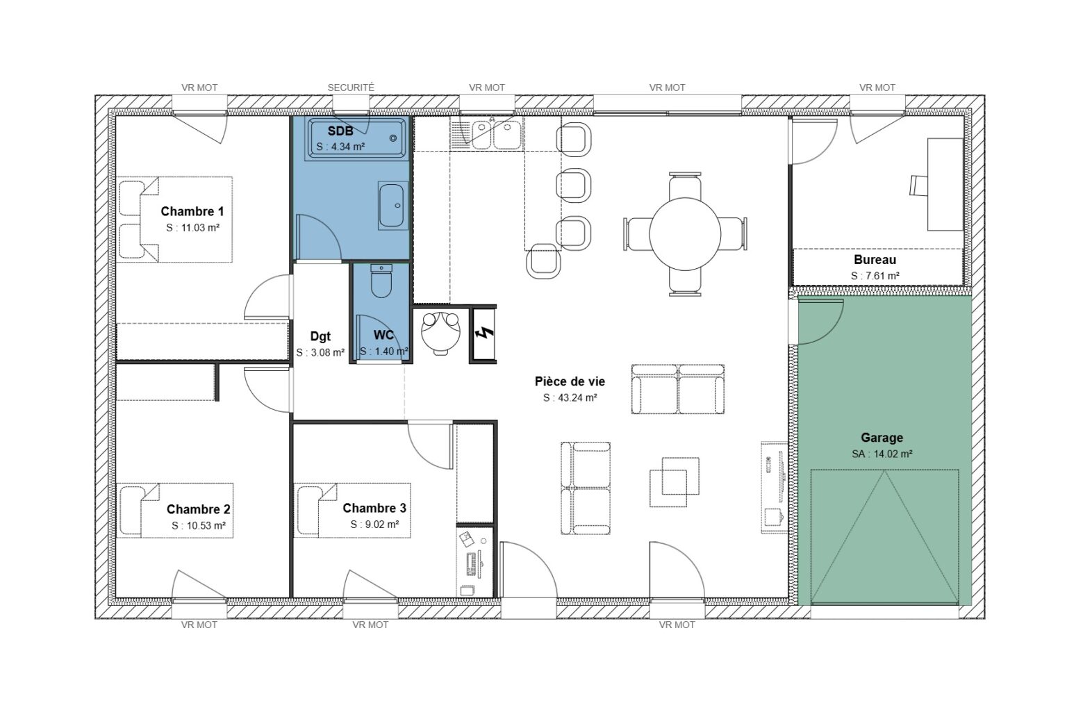90 m² - 3 ch + bureau - Gge L