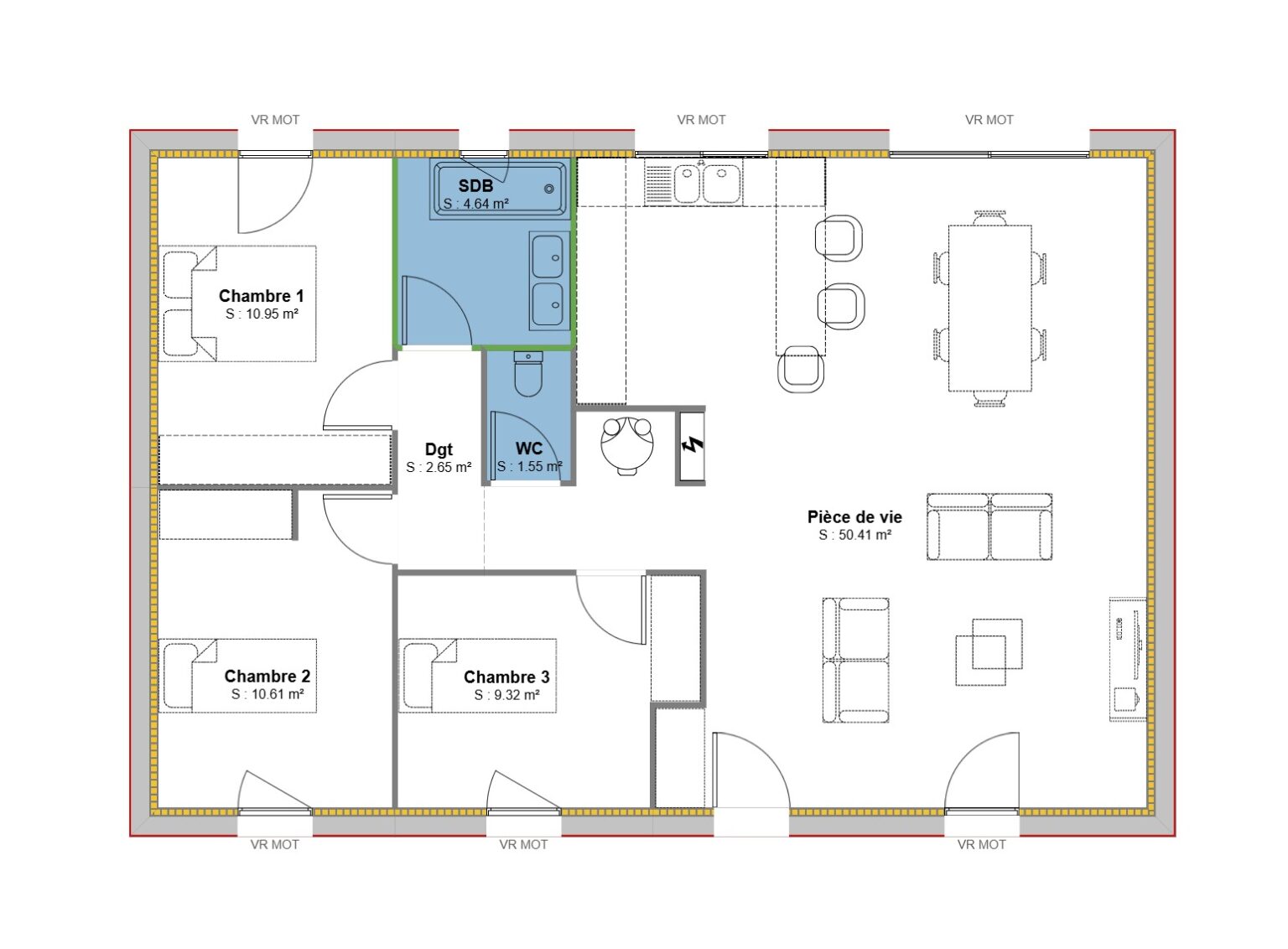 plan maison POP 90 m2 - 3 Chambres