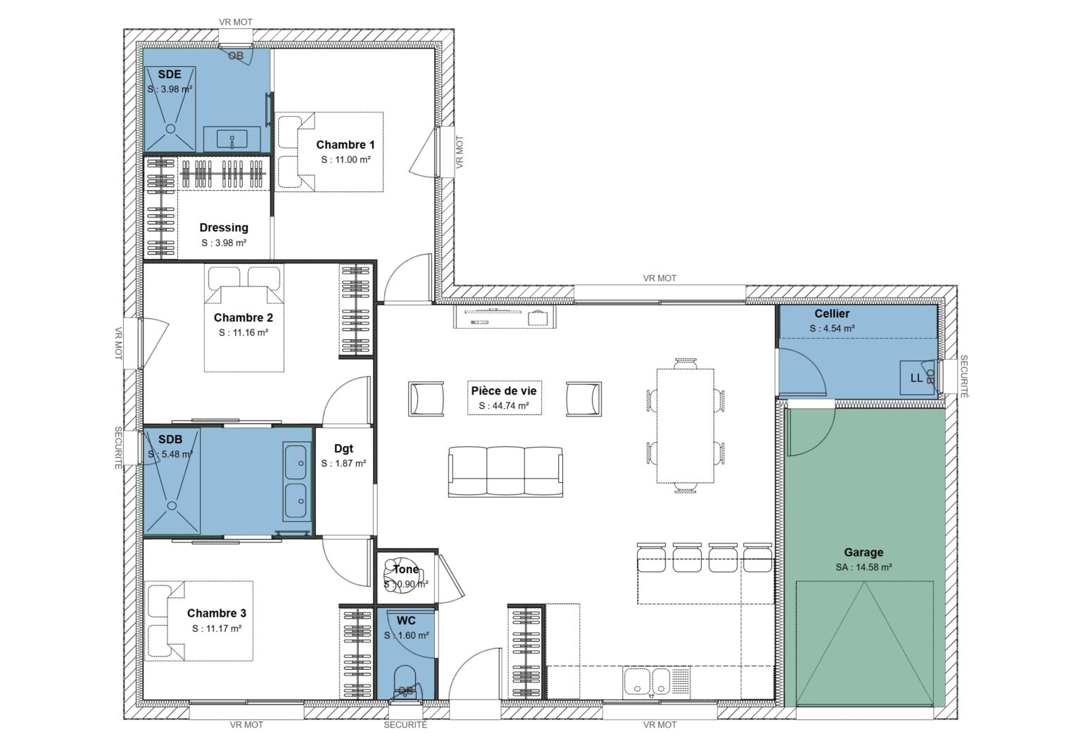Plan maison en L_Victoria 100_G_ SP_3 Ch_Tone