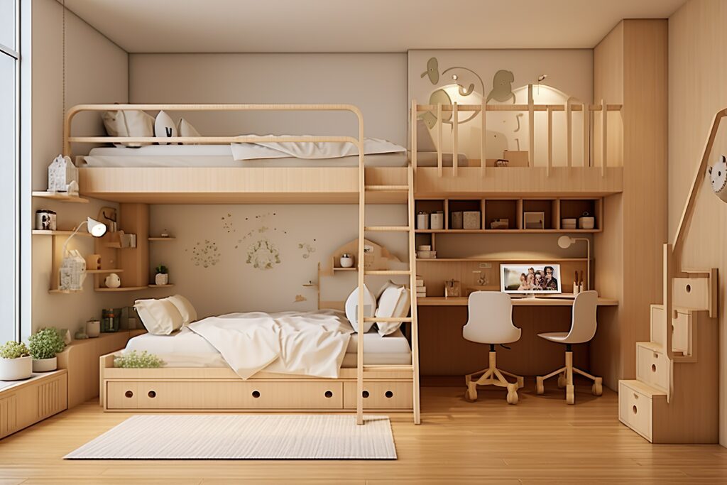 Chambre enfants avec lits superposés