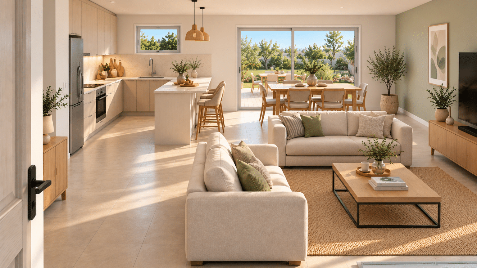 piece de vie du modèle de maison en L par DCA
