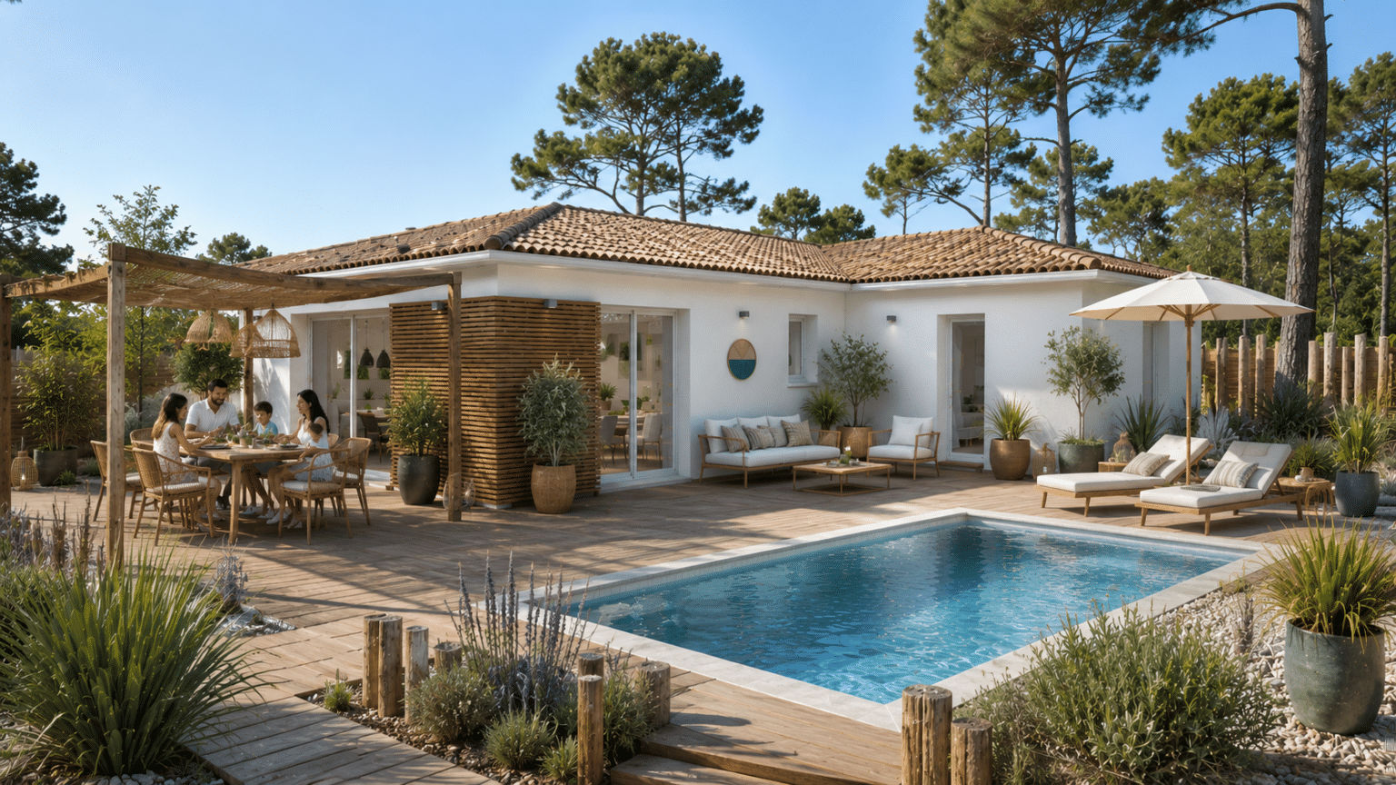 façade arrière modèle de maison en forme de L