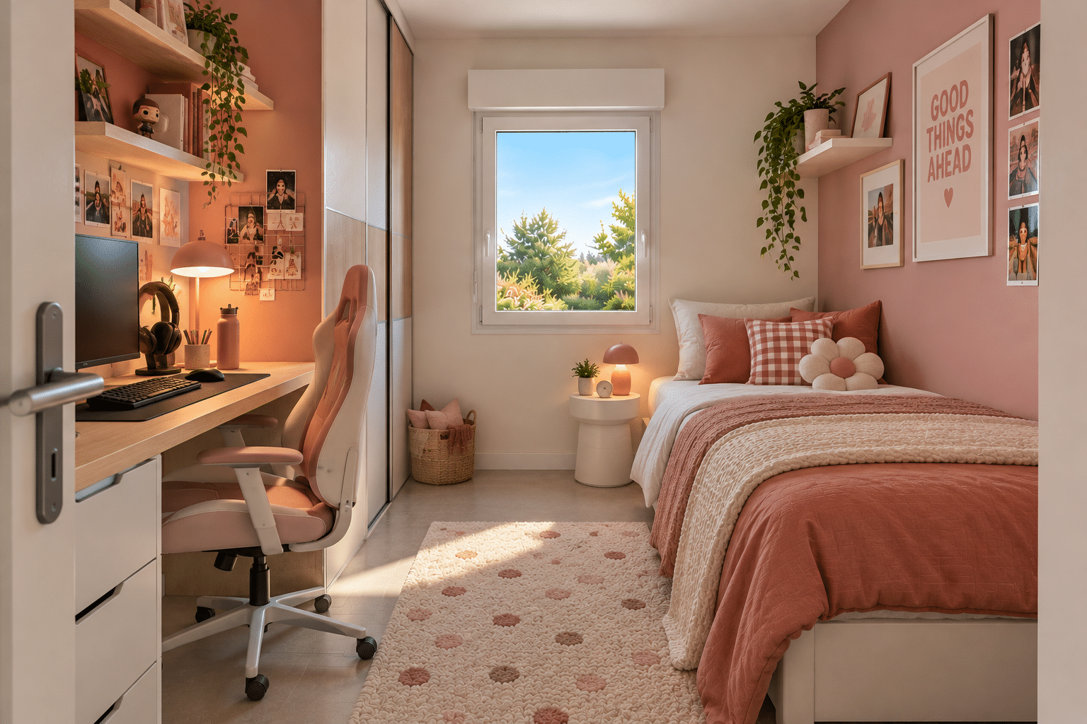 modele de maison carré_chambre cosy aux accents terracotta