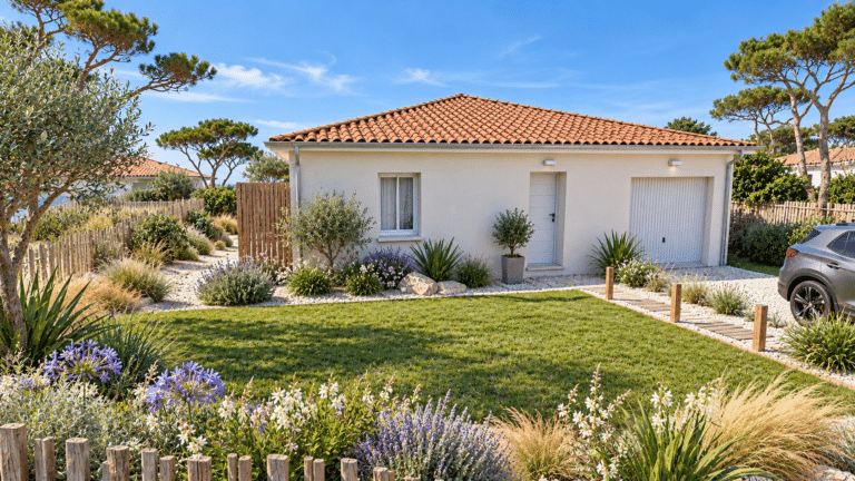 façade avant du modèle de maison POP ! Carré, tuiles terre cuite, secteur littoral